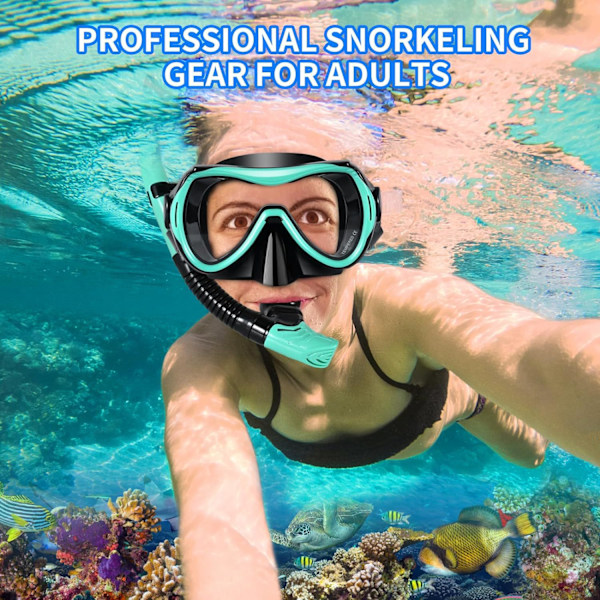 Tiivis ja huurtumaton karkaistu lasilinssi Panoraamanäkymä Uimalasit Kuiva yläosa Snorkkelisetti Snorklaukseen Sukellukseen Uintiin Matkustamiseen{hh} green