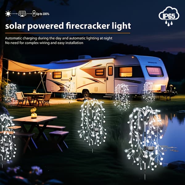 1 stk 120/200 LED Solar Fyrverkeri Lys - Utendørs Hage- og Gårdsdekorasjon, Med 8 Lysmoduser, Automatisk Lyssensor White 120LEDs