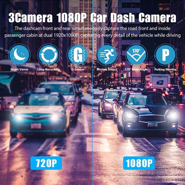 Dobbelt dashbordkamera foran og bak 1080P bilkameraopptaker nattsyn G-sensor