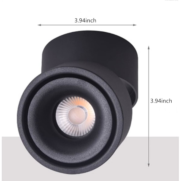 Dæmpbar LED Loftspot Indendørs Kunstlys Billedlys Downlight Retningsbestemt Loftlampe 12W 960LM (Sort)