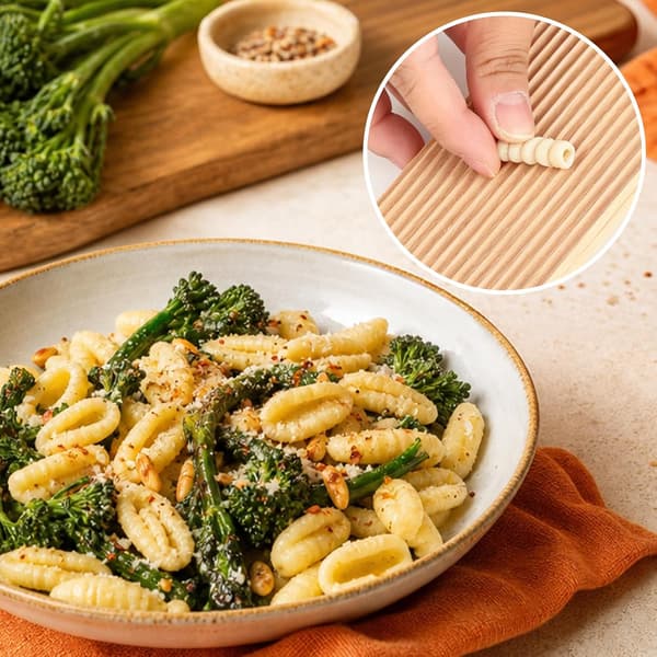 Gnocchibrett med kjevle, bøk tre pasta spaetzle maker for hjemmelagde nudler
