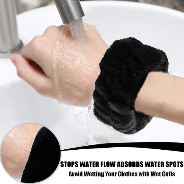 3-pak Hårbånd og armbånd til makeup og ansigtsvask, sort