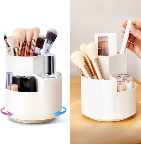 Make-up opbevaringsboks, 360° roterende make-up organizer, 3 rum