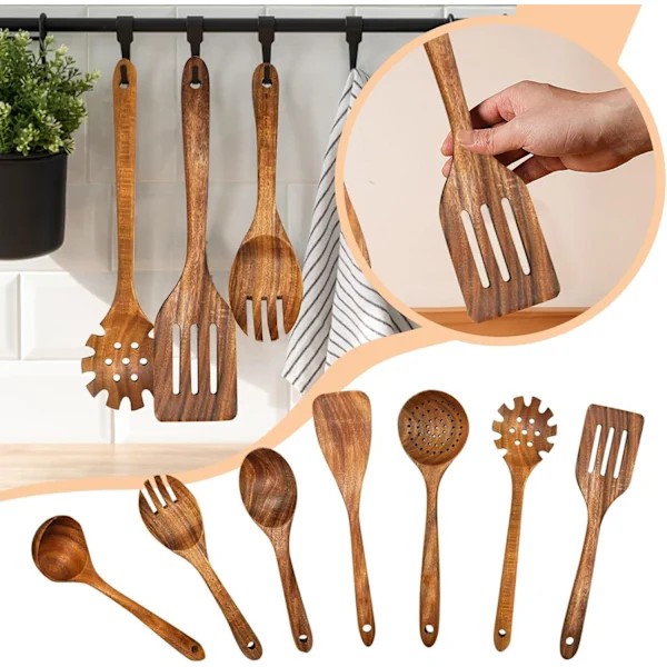 Köksredskapsset - Träredskap för matlagning 7-piece set