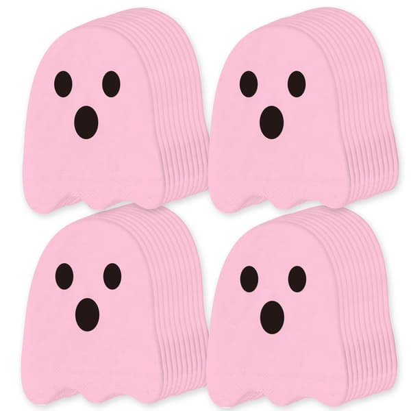 Hvide og lyserøde spøgelses Halloween festservietter, engangs cocktailpapirservietter til temabegivenheder og fester White 50 pcs