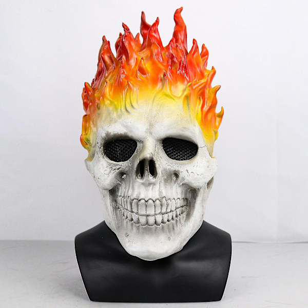 Halloween Ghost Rider Röd och Blå Flamma Dödskalle Mask Skräck Spöke Helmask Latex Cosplay Kostym Rekvisita