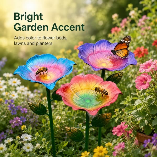 Farverige Haveblomstervandskåle til Bier og Sommerfugle, Udendørs Dekorative Blomsterskåle Light blue