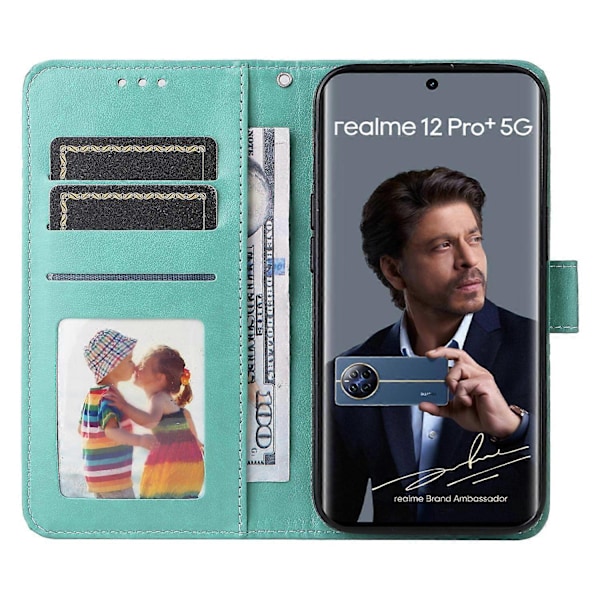 for Realme 12 Pro 5G/12 Pro+ 5G Lærveske Preget Solsikke Flip Folio Lommebok Telefonveske - Perf Style D