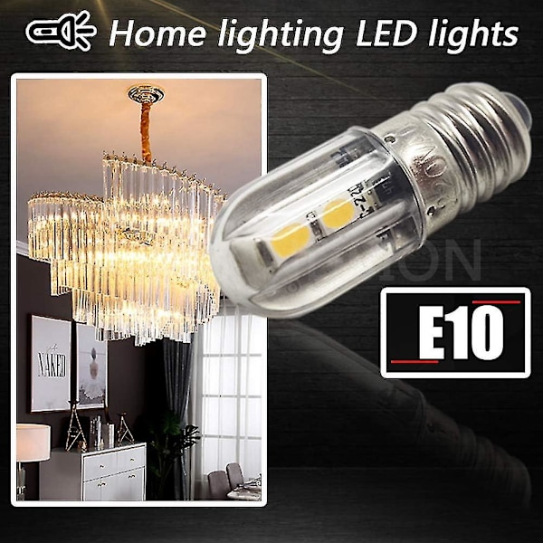 E10 LED Pære 220v 230v AC Energibesparende LED Indikatorlys 8mm Skruebase 3030 4smd LED Chipset Opgraderingspære, Varm Hvid (4-pak) {HH}