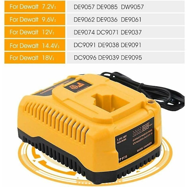 Ersättningsladdare DC9310 för Dewalt Ni-CD och Ni-MH 7.2V-18V Batterier