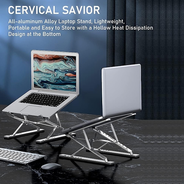 Bärbart laptopställ för skrivbord, lättviktigt aluminium dubbla lager hopfällbart höjd- och vinkeljusterbart ergonomiskt
