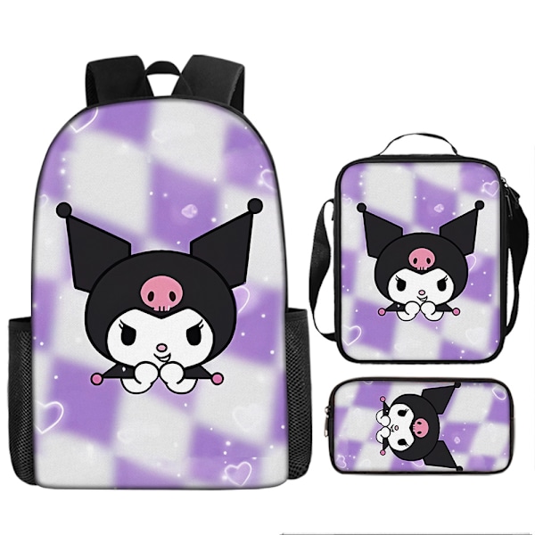 Tecknad Kuromi tredelat set Cinnamon dog KT katt tecknad grund- och gymnasieelever skolväska barnryggsäck twenty three Backpack