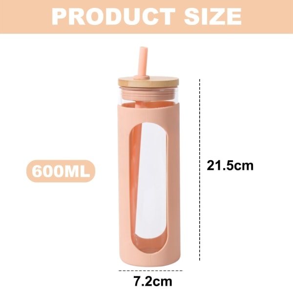 600 ml glaskop, med låg og sugerør, spildsikker glasflaske, med låg, BPA-fri.{HH}