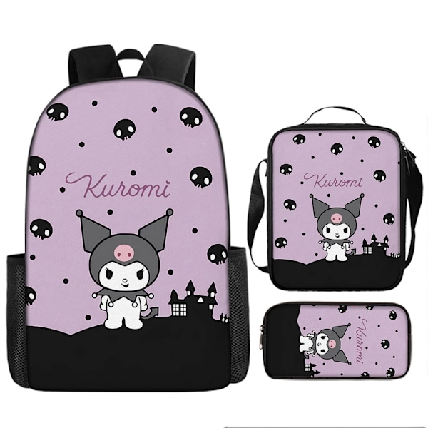 Tecknad Kuromi tredelat set Cinnamon dog KT katt tecknad grund- och gymnasieelever skolväska barnryggsäck 1 Backpack