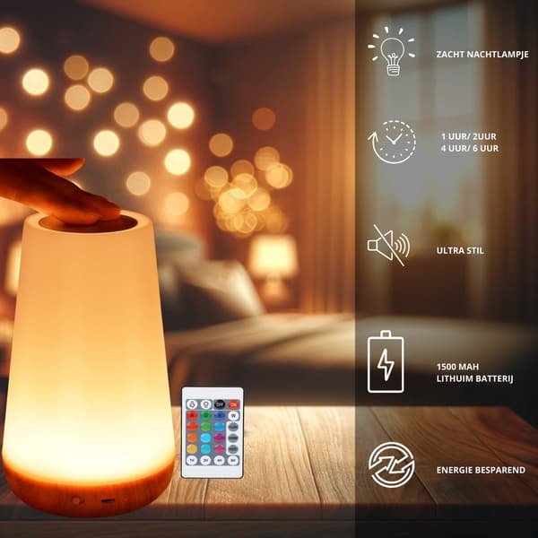 LED Natlampe USB Genopladelig Bordlampe med Vækkeursfunktion til Soveværelse, Børneværelse og Stue
