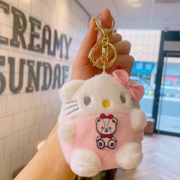 Sarjakuva Kuromi -nukke koululaukun riipus nukke pehmolelu pari avaimenperä laukun riipus Plush Series Coin Purse-Pink KT Cat 11cm (with keychain)
