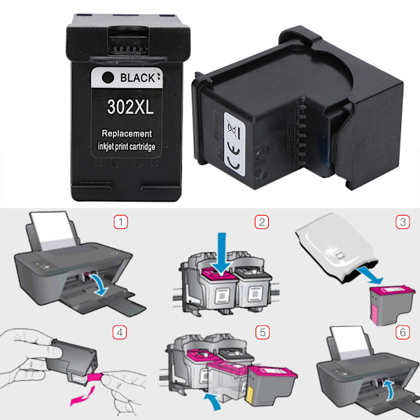 HP302 Ikke-genopfyldelig printerpatron til DeskJet1110 1115 2130 2135 3630 3830 OfficeJet 465 Sort