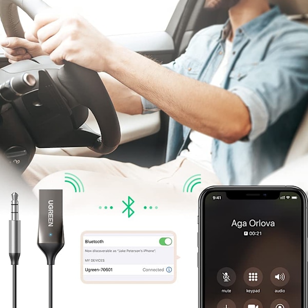 Bluetooth Aux -sovitin Bluetooth-autovastaanotin USB Handsfree -autosarja Audiovastaanotin sisäänrakennetulla mikrofonilla autokaiuttimille ja kotiteatterille