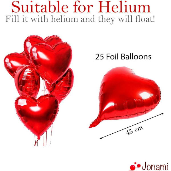 25 Hjerte Folieballoner til Helium eller Luft, Røde Hjerteformede til Romantisk Dekoration Bryllupsforslag Alle