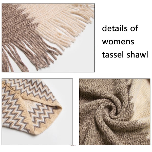 Dam Varm Sjal Wrap Öppen Framsida Poncho Cape Färgblock Sjal Vinterkofta Wrap Tryckta Ponchos för Kvinnor