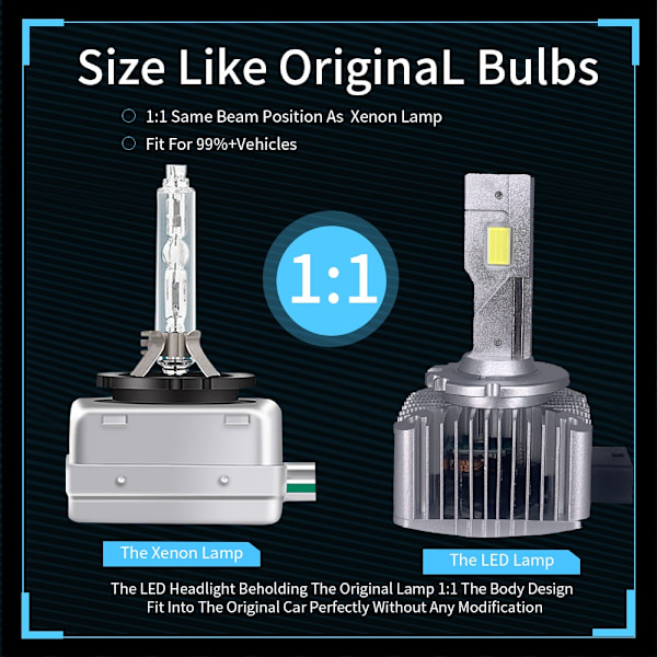 -D1S D3S LED Strålkastare HID D2S D4S D5S D8S D1R D2R D3R Billampor Turbo LED 35000LM CSP Chip 6000K Vit 90W Plug&Play-WELLNG D1S D1R