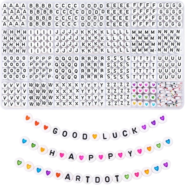 REMAKE 1820 st Bokstavspärlor 28 Stilar Alfabetspärlor Färgglada Smiley-pärlor Hjärtpärlor för Armband och Smyckestillverkning Vit{HH}