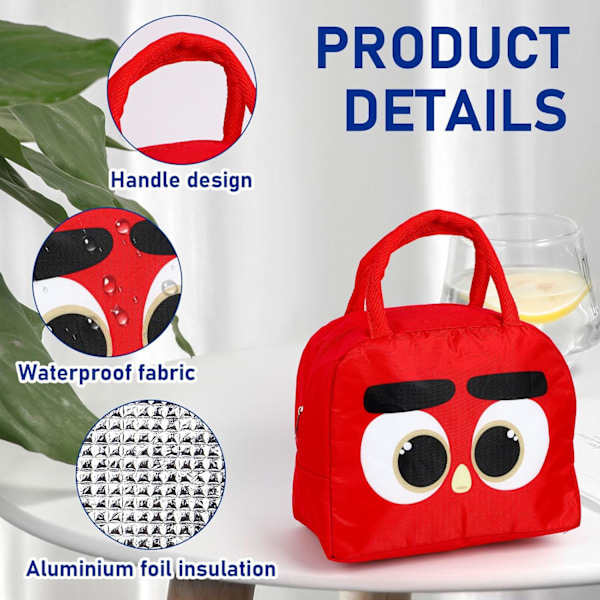 Matboks for barn, jenter, gutter, studenter, gjenbrukbar tegneserie-isolert matboks, små sammenleggbare vanntette matbokser for reise og piknik Red Birds