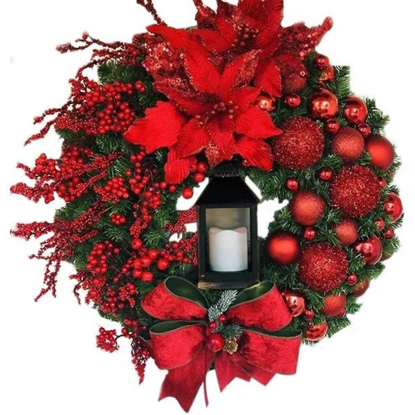 Julkrans Konstgjorda Blommor Röd 30cm Julkransar Julkrans Eldstad Inomhus Utomhus Juldekoration