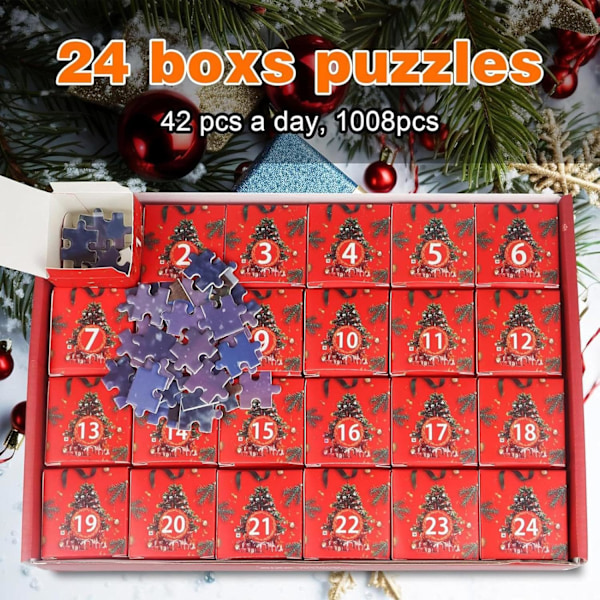 Adventskalender 2024 Julepuslespill for barn og voksne 24 rom 1008 brikker Nedtelling til jul for tenåringsjenter og -gutter