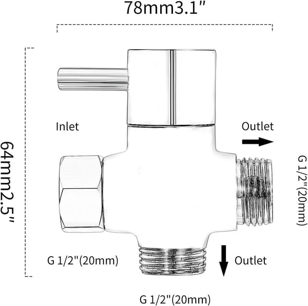 G1/2 Dusjventil i solid messing for håndholdt dusjhode og fast dusj 3-veis universelt baderomsdusjsystem del 20 mm diameter