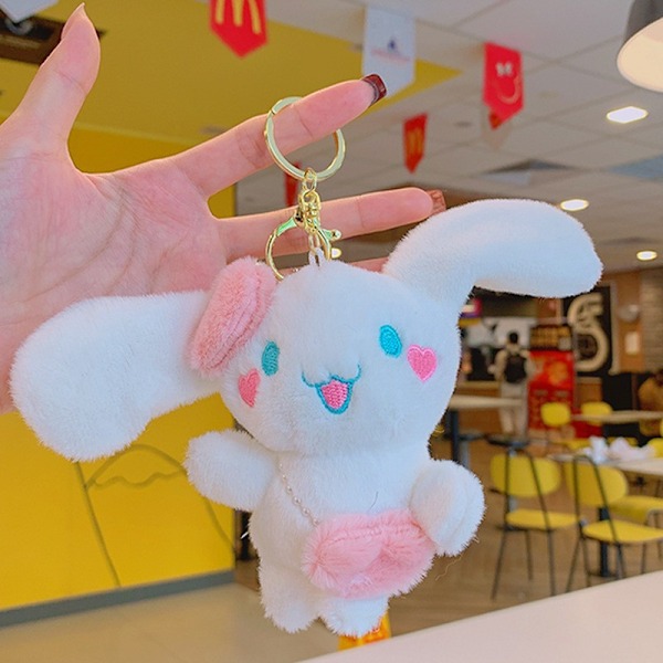 Tecknad Kuromi docka skolväska hänge docka plyschleksak par nyckelring väska hänge Love Pink Bag Cinnamon Dog - Pink 11cm (with keychain)
