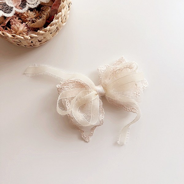 Ny retro fransk spetsrosett femstjärnig pärlförsedd tofsar söt superfe-rosett hårklämma hårprydnader huvudbonad Small flower ribbon