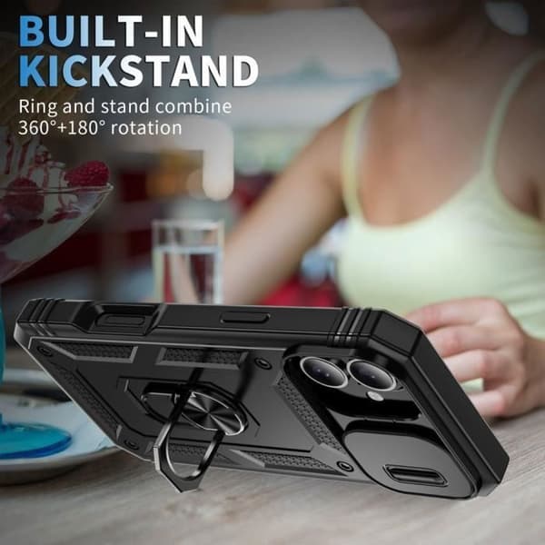 Case + 2 Tempered Glass for iPhone 16 Plus - Reinforced Shockproof Protection with Hard Scratch Protection for Camera - Black