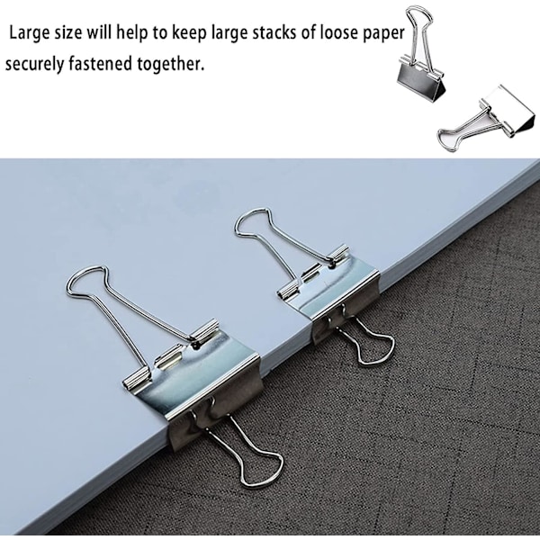 Piao Ekstra Store Binder Clips 1,25 tommer (20-pak), Store papirclips til kontor- og hjemmeartikler, sølv
