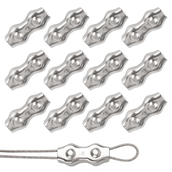 Duplex wire-klemme i rustfritt stål 4 mm for kabelgjerde, midlertidig gjerde, markisemontering, 12 stk sølv