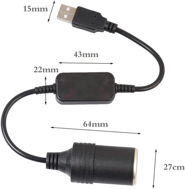 USB til cigarettænderadapter 5V til 12V hunstikkonverter opladerkabel