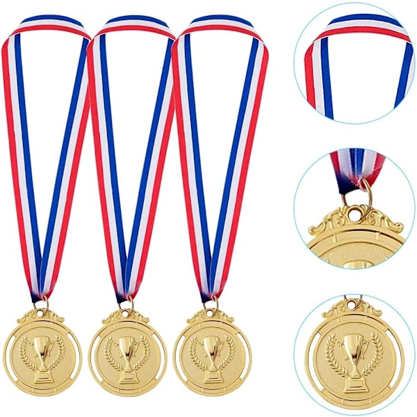 12 medaljer (gull), metallmedalje med gravert trofé-mønster