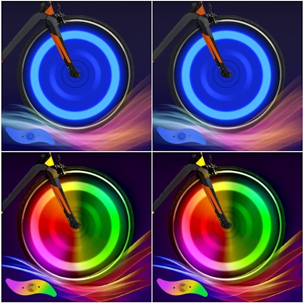 Cykel Ekerlys 4-Pack Dæk Blinkende Lys LED Neon Hjul Blinkende Cykellys Vandtæt 3 Blinkende Tilstande Cykling Tilbehør Blue+color