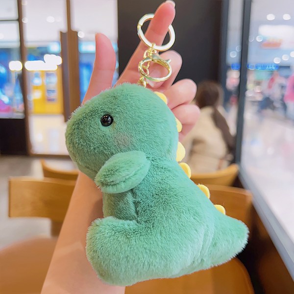 Tecknad Kuromi docka skolväska hänge docka plyschleksak par nyckelring väska hänge Plush Blush Dinosaur-Dark Green 11cm (with keychain)
