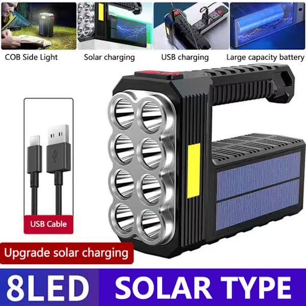 Ny Stark Ficklampa LED Dubbel Ljuskälla med COB Solar Uppladdningsbar Utomhus Nattfiske Portabel Ficklampa