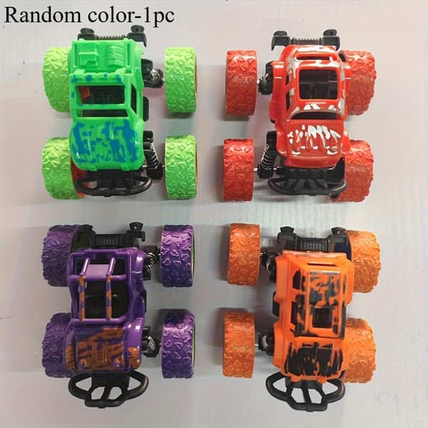 Inertidrevne monstertrucks til 3 år og opefter, Push & Go, tovejsbiler med 360° spin, robust pull-back køretøjssamling Random Color 1pc