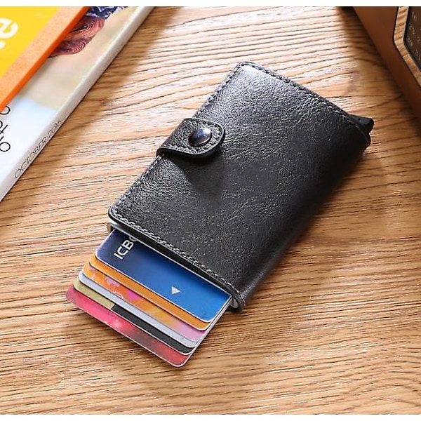 CASA Sort-RFID NFC Beskyttelse Wallet Kortholder 5 Kort (Ægte Læder)