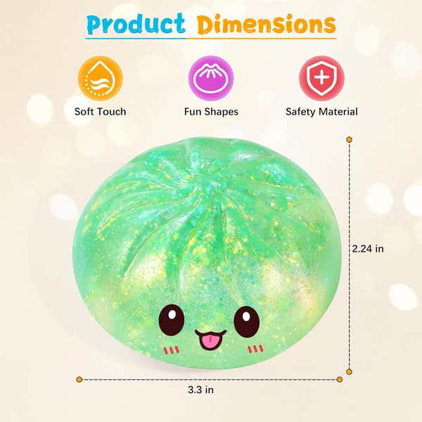 Sugar Glitter Dumpling Squishy Mystery Box, Viral Bao Bun Squeeze Toy, Stress Relief Gift (Grön) Green