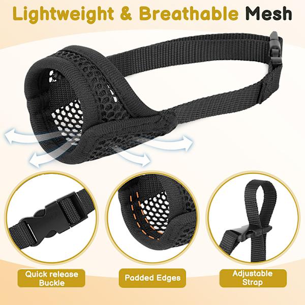 Mesh Muzzle for Short Snout and Small Medium Dogs Anti-bite Black Black L