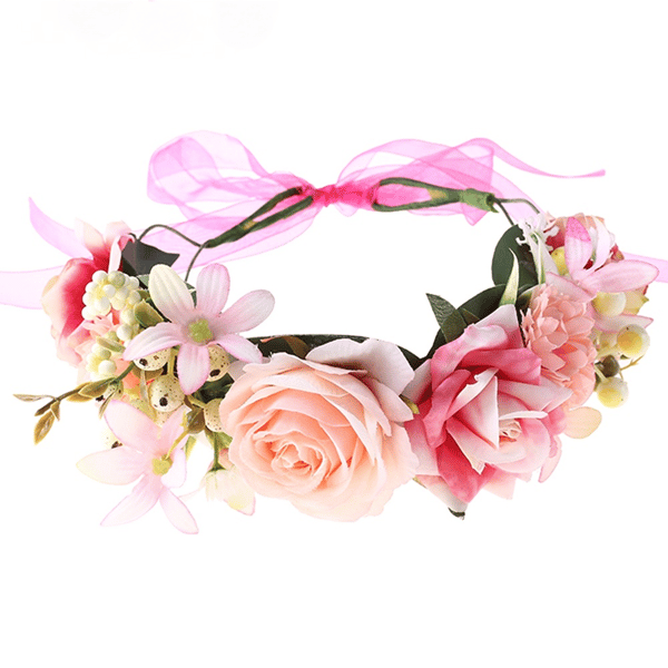 Dame kunstig blomsterkrans midtsommerfestival Rosa