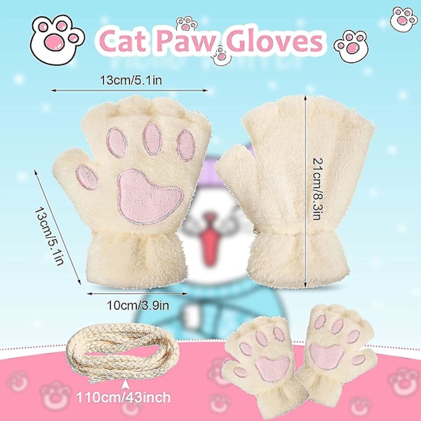 Katteklo Mittens 3 Par Kawaii Mittens Kattekloer Cosplay Kunstig Pels Blød Kattemittens Løvepote Fingerløse Mittens til Piger Kvinder