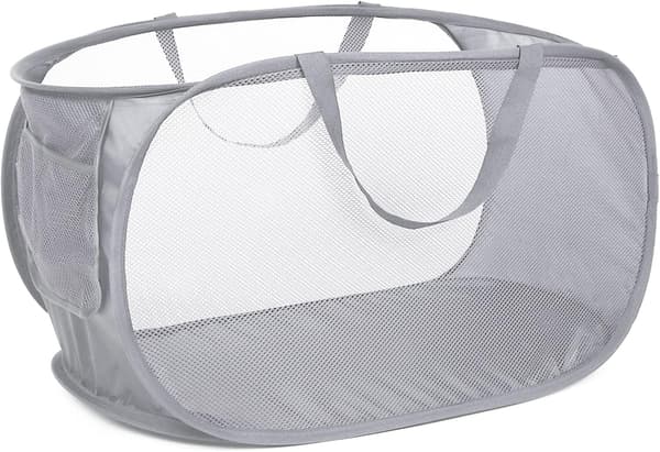 Sammenleggbar kleskurv 36x58cm Mesh Bred åpning Sidelomme Pustende Solid Sammenleggbar Oppbevaring Grå