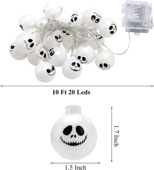 Halloween string lights with skull and ghost motifs, battery operated, spooky decorative lighting (style 1)
