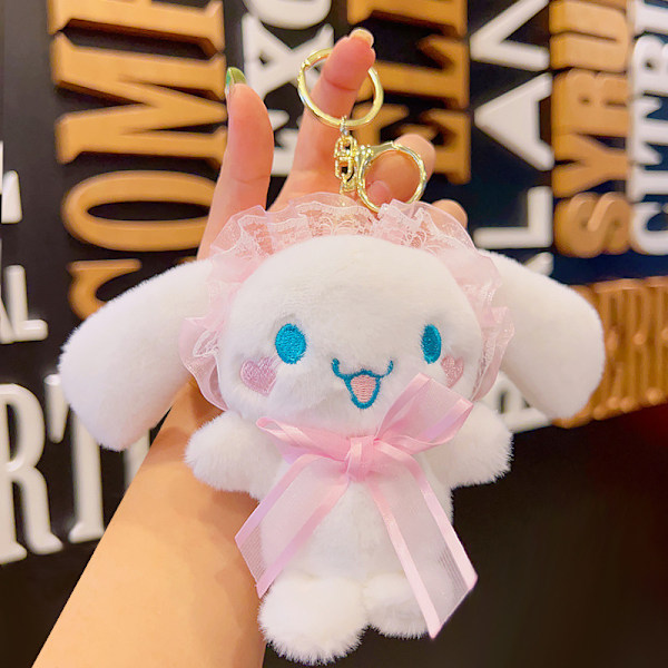 Tecknad Kuromi docka skolväska hänge docka plyschleksak par nyckelring väska hänge Plush Lolita Cinnamon Dog-Pink 11cm (with keychain)