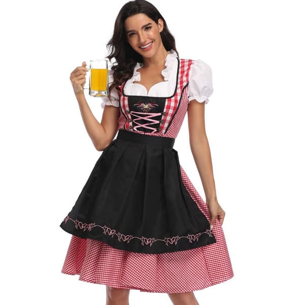 Dirndl-kjole i etnisk stil - Ølfestival-kostume og lingerisæt til kvinder 0302 Black S=34
